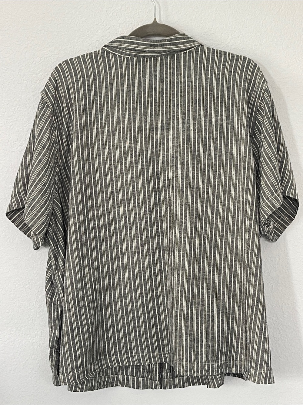 Lucky Brand Women's 3X Linen Blend Charcoal Gray Ivory Striped Button Down - Picture 3 of 5